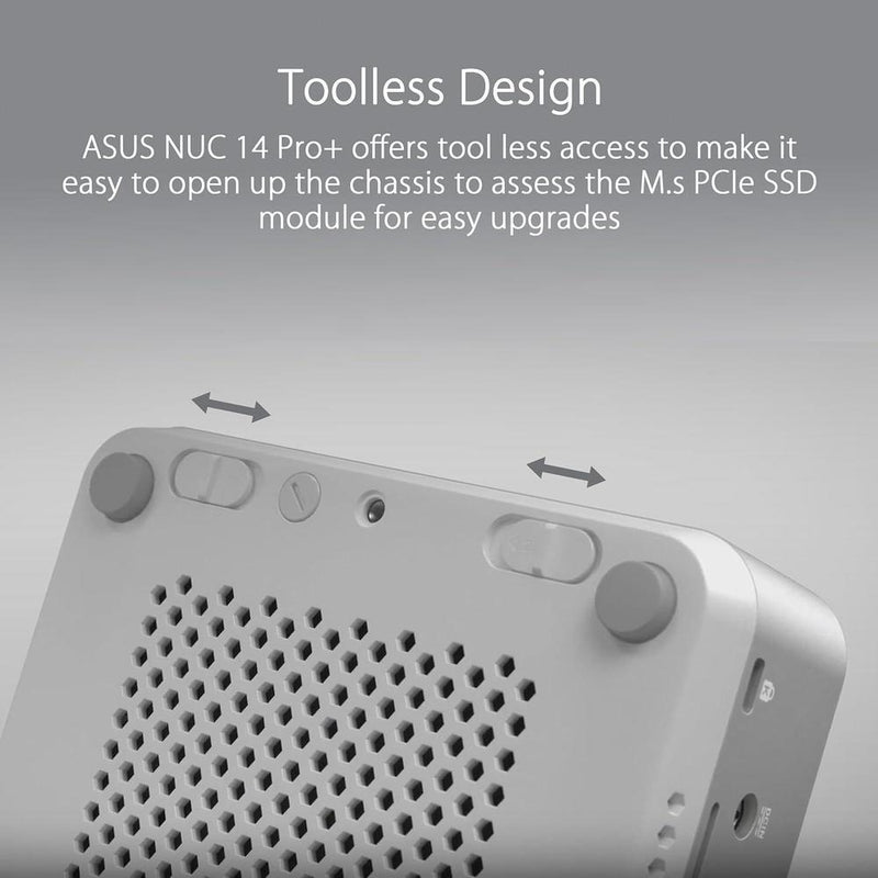 ASUS NUC 14 Pro+ con Intel Core Ultra 9, 32GB RAM, 1TB SSD, Thunderbolt 4 y soporte VESA, chasis de aluminio plateado