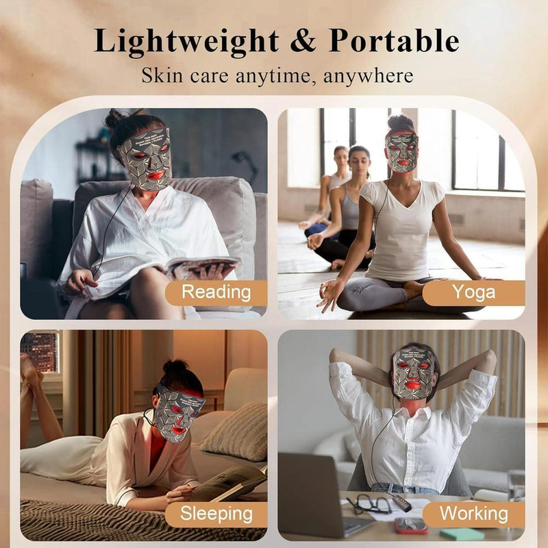 Mascarilla LED con terapia de luz roja e infrarroja, 7+1 colores para el cuidado facial avanzado. Recargable y portátil