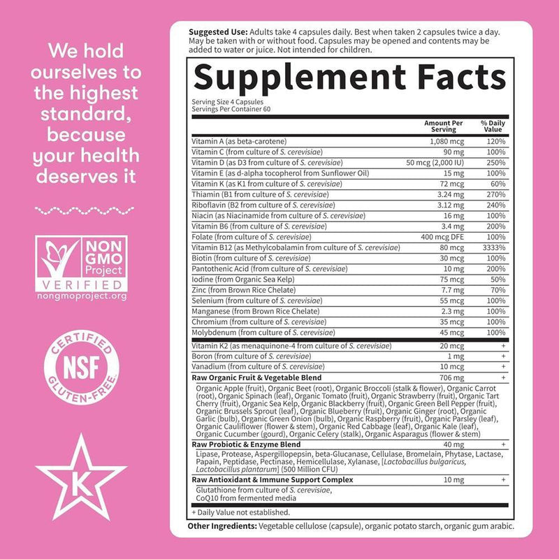 Suplemento multivitamínico vegetariano para mujeres mayores de 50 años con probióticos de Garden of Life