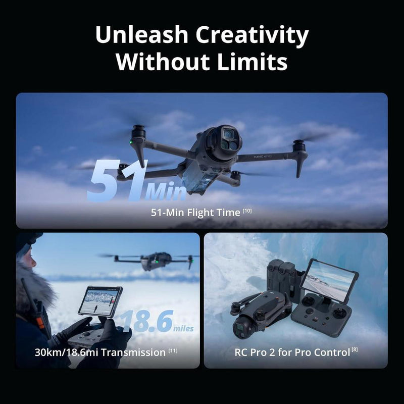 DJI Mavic 4 Pro Combo Fly More con DJI RC 2, triple cámara Hasselblad de 100MP, transmisión 30km, vuelo máximo 51 minutos