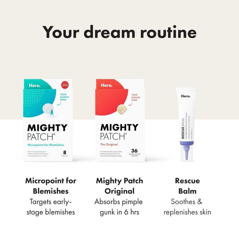 Parche hidrocoloide Mighty Patch de Hero Cosmetics para acné, cubre imperfecciones, vegano y cruelty-free