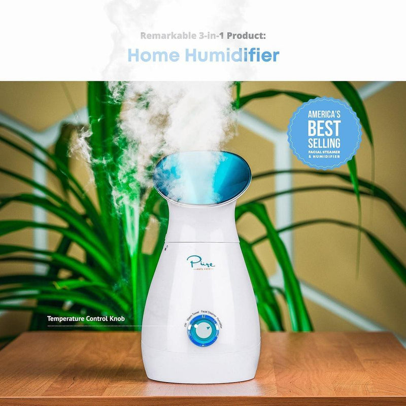 Pure Daily Care NanoSteamer Grande 3 en 1 Vaporizador Facial Nano Iónico con Control de Temperatura, Humidificador y Kit Adicional