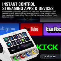 Controlador de streaming VSDINSIDE con teclas programables, macros, efectos sonoros y soporte ergonómico, compatible con Mac y PC