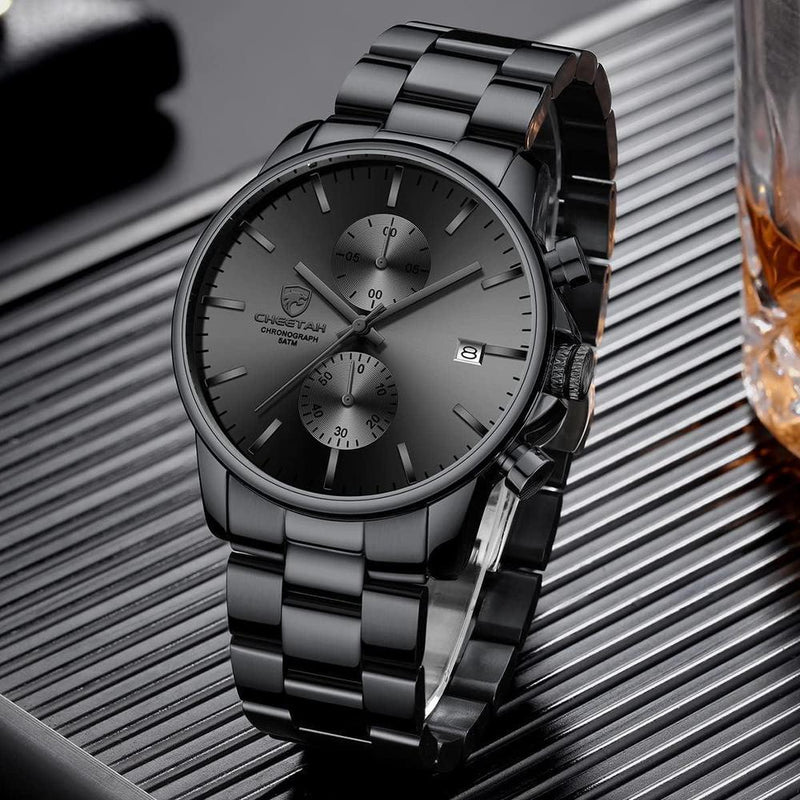 Reloj cronógrafo para hombre GOLDEN HOUR, acero inoxidable, resistente al agua, movimiento de cuarzo y fecha automática