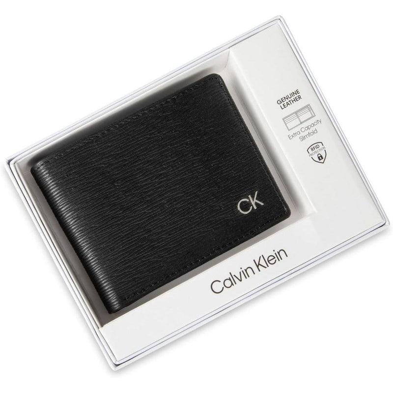 Billetera Calvin Klein de cuero con tecnología RFID, múltiples ranuras para tarjetas y ventana de identificación