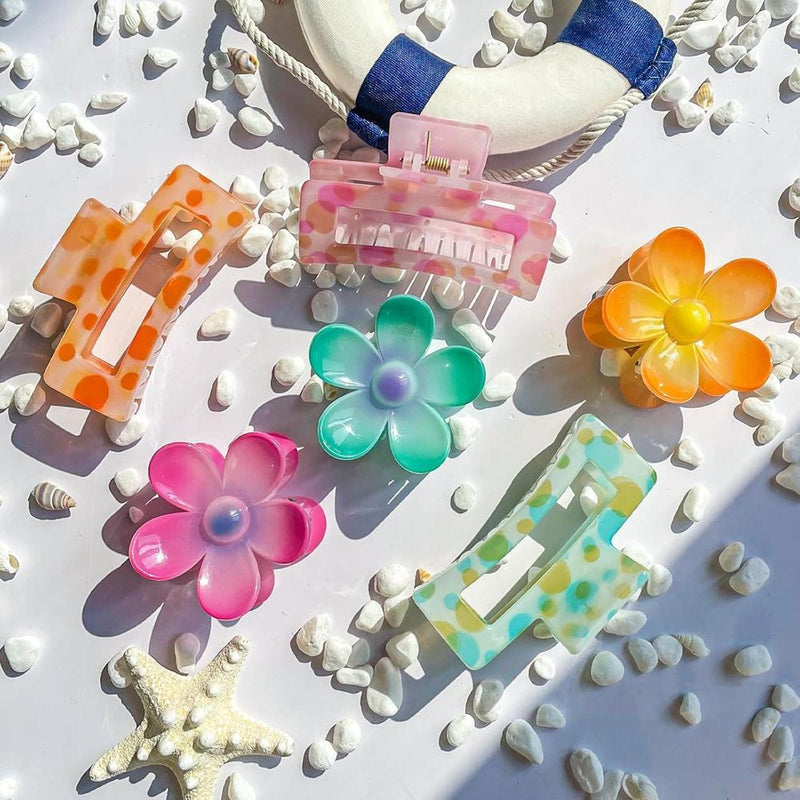 GQLV Set de Regalo de Accesorios para el Cabello: Pinzas Grandes Antideslizantes, Broches Medianos de Flor para Cabello Grueso/Fino, Accesorios de Peinado para Mujeres/Niñas