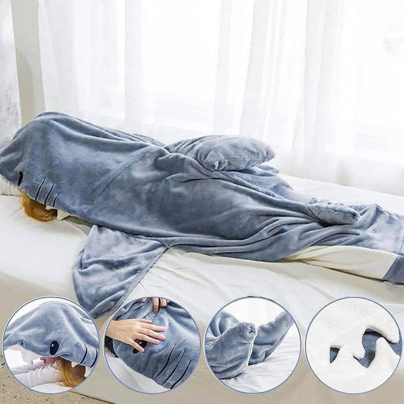 Manta de tiburón con capucha para adultos y niños, manta de tiburón portátil, saco de dormir de tiburón, disfraz de tiburón suave y acogedor