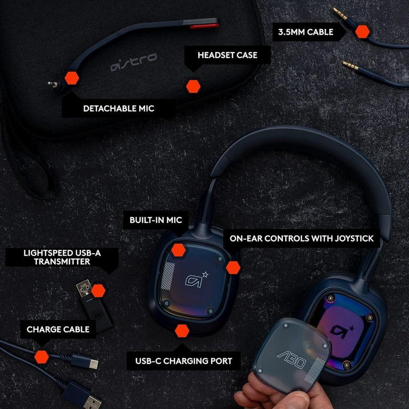 Logitech G Astro A30 Auriculares Inalámbricos Gaming Dolby Atmos, Bluetooth, Batería 27h, USB-C, PS5/Xbox/Switch/PC/Android, Azul