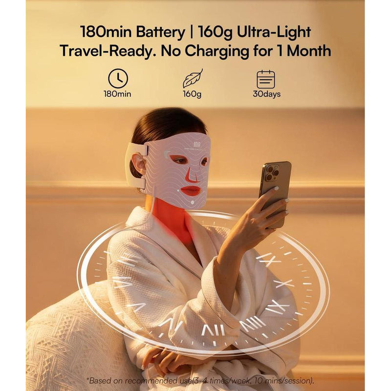 Máscara de luz roja INIA con 4 modos de luz incluyendo NIR, LED recargable para brillo radiante y rejuvenecimiento facial en casa
