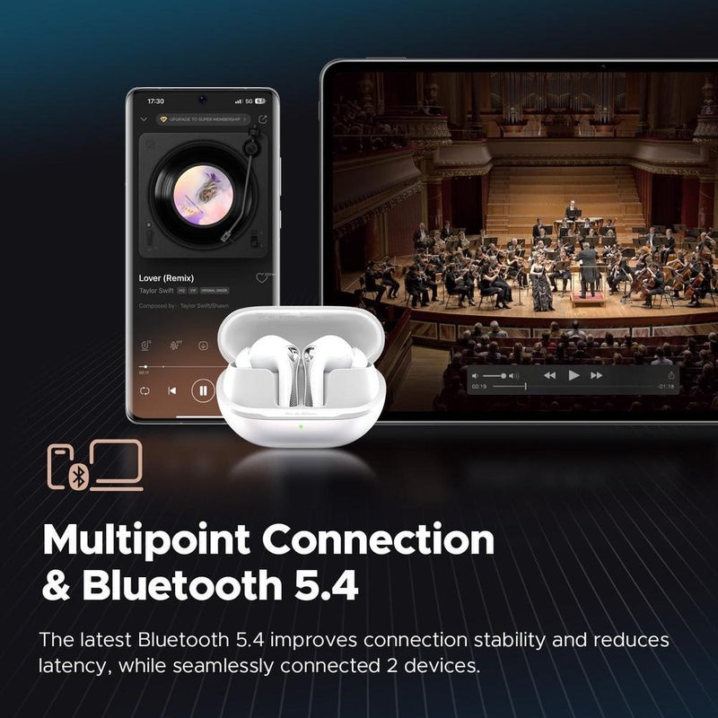 Soundpeats Air5 Pro Auriculares Inalámbricos Con Cancelación De Ruido, Sonido Snapdragon, 6 Micrófonos Blanca