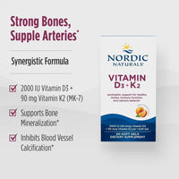 Vitaminas D3 + K2 de Nordic Naturals, sabor naranja, soporte óseo e inmunológico, no transgénico, 60 cápsulas blandas