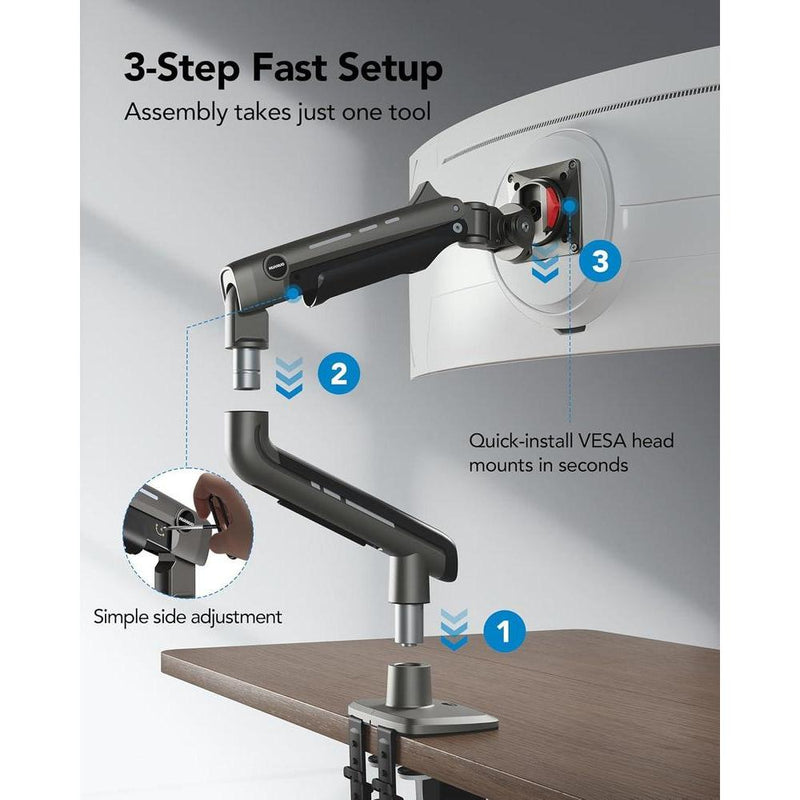 HUANUO TitanLift brazo de monitor resistente para pantallas grandes, ajustable, soporte de escritorio para juegos único con doble abrazadera