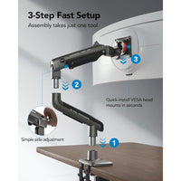 HUANUO TitanLift brazo de monitor resistente para pantallas grandes, ajustable, soporte de escritorio para juegos único con doble abrazadera