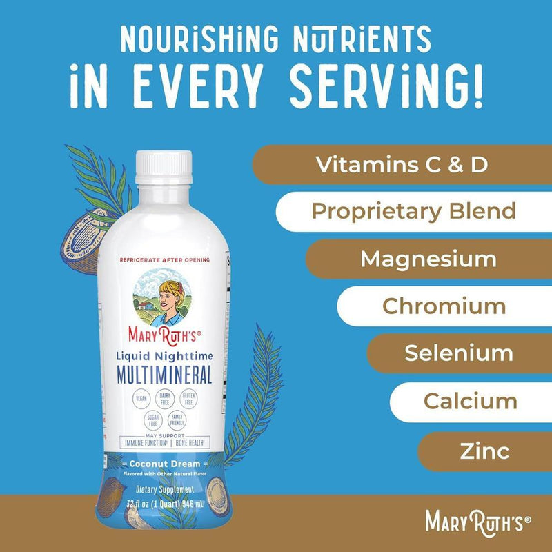 Multimineral líquido natural para dormir, vegano sin melatonina, con magnesio, calcio y vitaminas, sabor coco y sin OMG