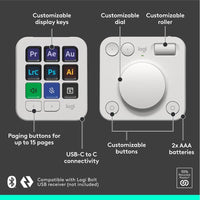 Logitech MX Creative Console con 9 teclas LCD personalizables y dial de control para Adobe y Spotify, gris pálido