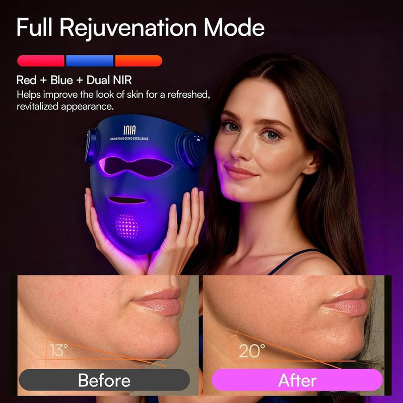 INIA Máscara de terapia de luz LED inalámbrica, tecnología NIR dual, 320 LED, 4 modos, almohadilla de enfriamiento para cuidado facial profesional en casa