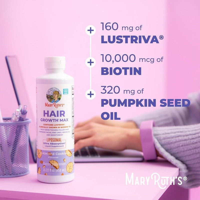 MaryRuth Organics Crecimiento de Cabello MAX Liposomal con Lustriva, Biotina y Aceite de Semilla de Calabaza