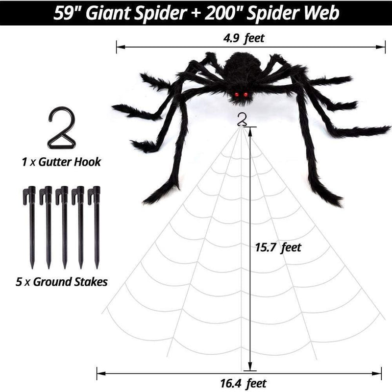 Telaraña de Halloween con araña gigante, espeluznante decoración para exteriores e interiores, ideal para fiestas