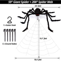 Telaraña de Halloween con araña gigante, espeluznante decoración para exteriores e interiores, ideal para fiestas