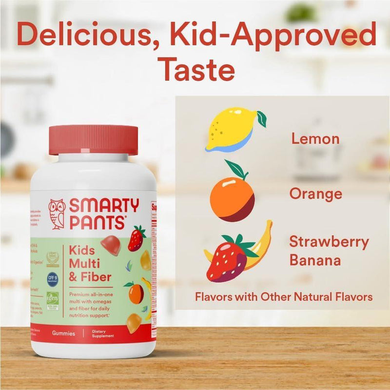 SmartyPants Gomitas multivitamínicas y de fibra para niños con vitaminas D3, C, B12, B6, A, zinc, biotina, tres sabores