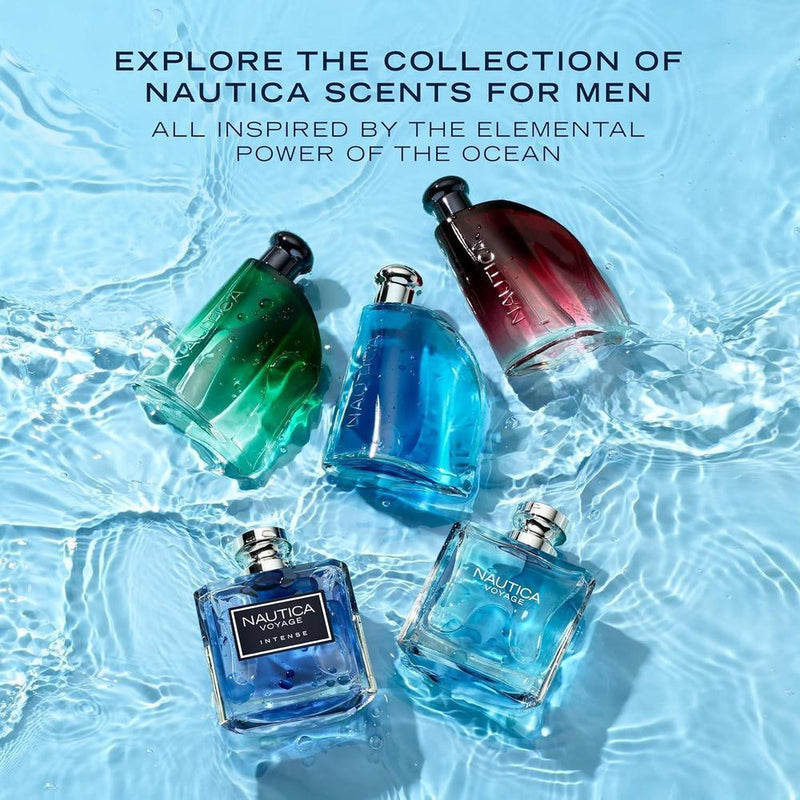 Nautica Voyage Eau de Toilette, fragancia masculina fresca con notas de manzana, loto indio y cedro, ideal para el uso diario