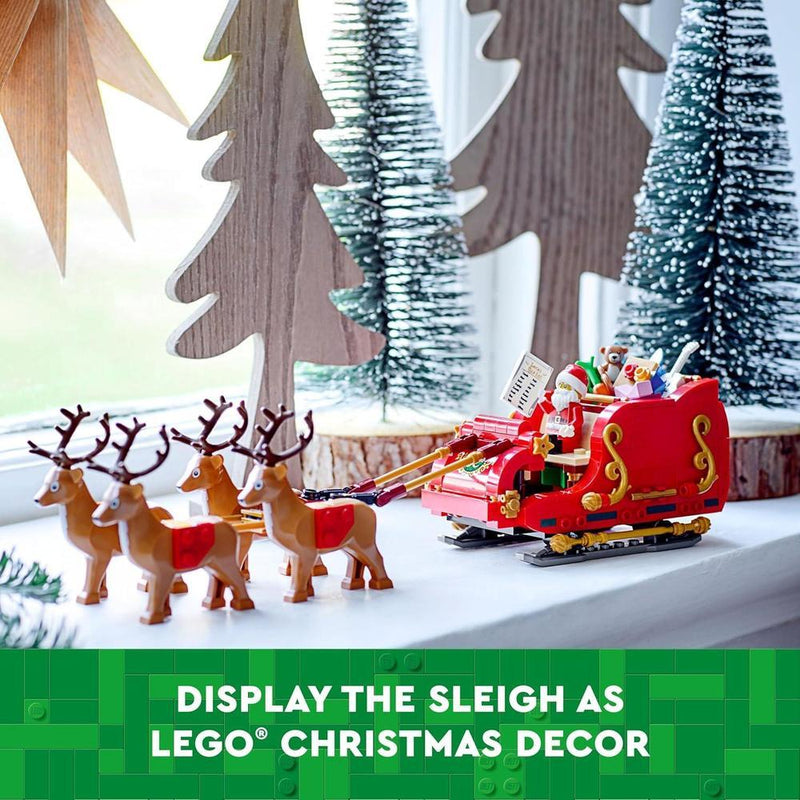 Juego exclusivo LEGO Trineo de Santa con figura de Papá Noel y renos, ideal para amantes de la Navidad y LEGO