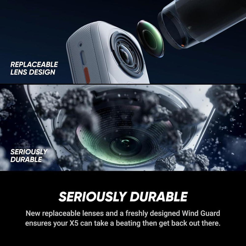 Cámara de acción 8K 360° Insta360 X5 Satin White, resistente, lentes intercambiables, gran duración de batería