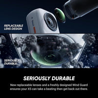 Cámara de acción 8K 360° Insta360 X5 Satin White, resistente, lentes intercambiables, gran duración de batería