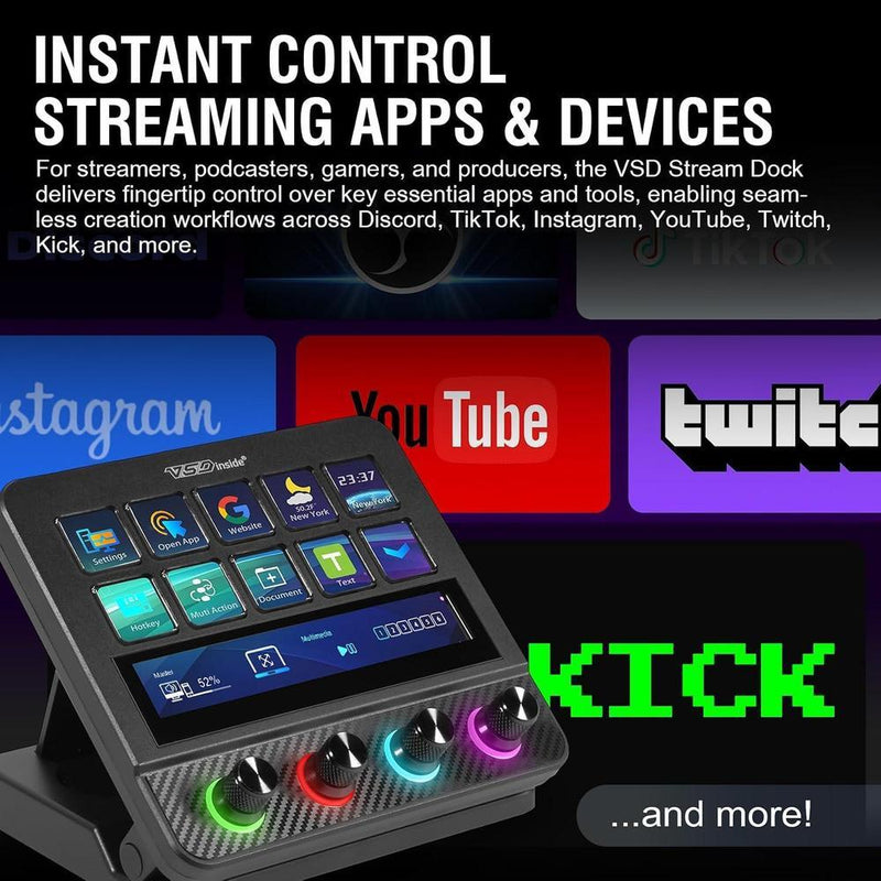 Teclado Macro y Controlador de Deck USB-C con Teclas Programables para Juegos y Streaming, Mezclador de Audio y Más