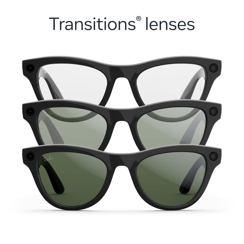 Ray-Ban Meta (Gen 2) Skyler negro brillante, gafas inteligentes AI con cámara ultra ancha 12 MP, lente Transitions verde