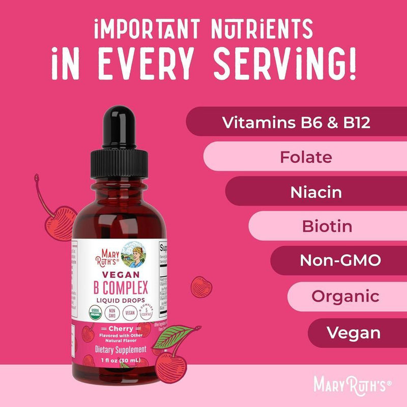 MaryRuth Organics Complejo de Vitamina B, Suplemento Vegano y Orgánico con Biotina, Vitamina B12 y Niacina, Apoyo Metabólico
