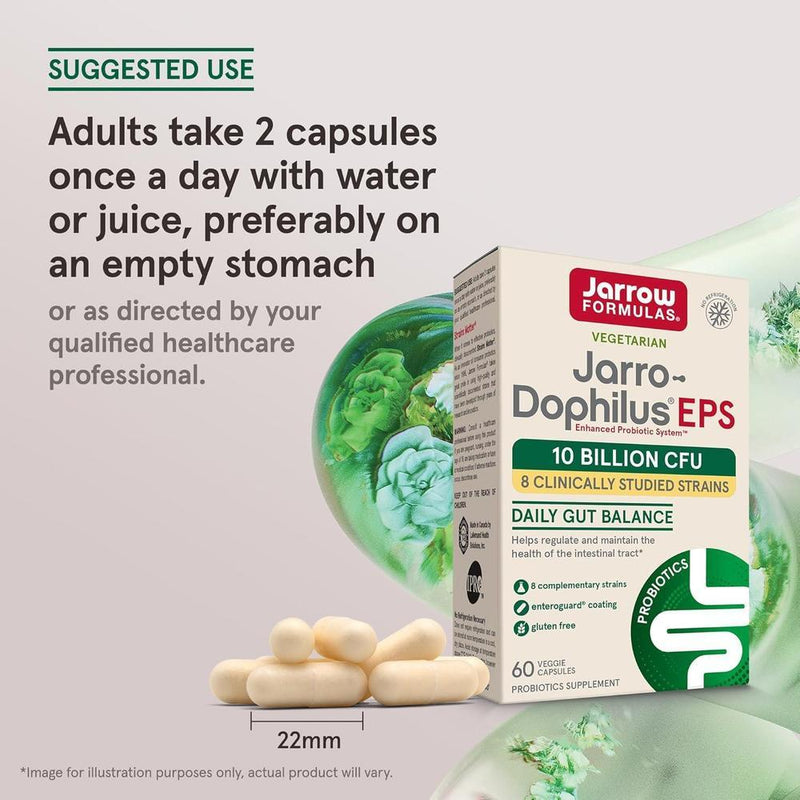 Jarrow Formulas Jarro-Dophilus EPS con 10 mil millones de UFC para apoyo intestinal, cápsulas veganas para hombres y mujeres