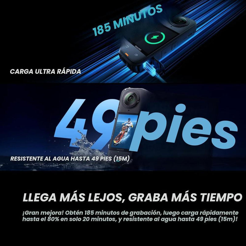 Cámara de acción Insta360 X5 8K sumergible con efecto selfie invisible, estabilización y lentes reemplazables