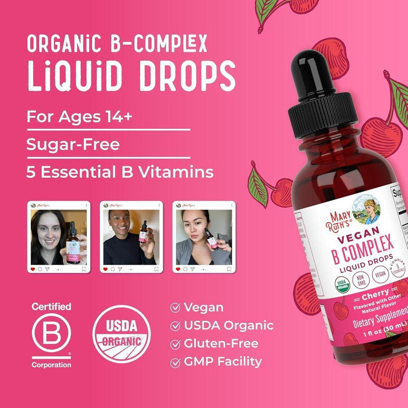 MaryRuth Organics Complejo de Vitamina B, Suplemento Vegano y Orgánico con Biotina, Vitamina B12 y Niacina, Apoyo Metabólico