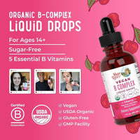 MaryRuth Organics Complejo de Vitamina B, Suplemento Vegano y Orgánico con Biotina, Vitamina B12 y Niacina, Apoyo Metabólico