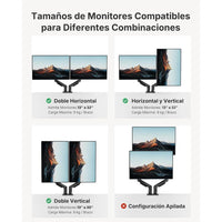 HUANUO FlowLift™ Soporte monitor doble ajustable VESA con abrazadera y base de ojales, cada brazo soporta hasta 9 kg