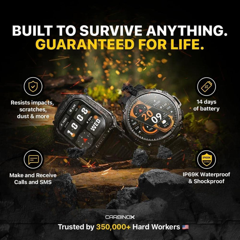 CARBINOX Blaze Smart Watch - GPS, 170+ modos deportivos, resistente al agua IP69K, compatible con Android/iOS, llamadas