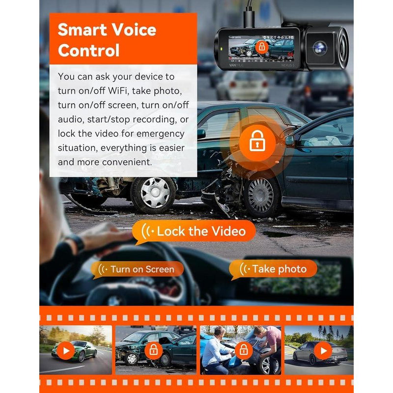 Vantrue N5 Dash Cam de 4 canales con conectividad WiFi y visión nocturna, grabación en 360 grados y control de voz
