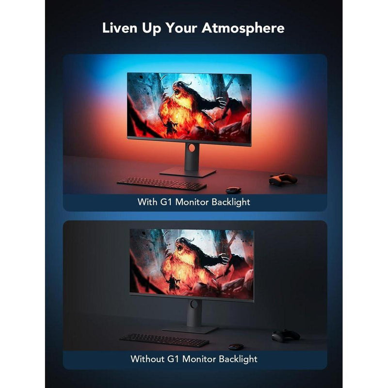 Govee Luz de juego para monitor G1, retroiluminación LED RGBIC adaptable a monitores curvos, con múltiples modos de escena