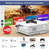Proyector WiFi y Bluetooth actualizado para exterior, mini proyector de cine en casa compatible con smartphone por WiFi/USB