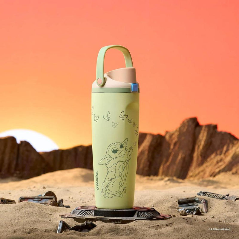Owala Star Wars FreeSip Sway Botella Acero Inoxidable con Boquilla Doble y Popote, BPA Libre, Hermética, Color GroGu