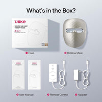 Máscara facial LED Ulike ReGlow para terapia de luz roja, azul, amarilla e infrarroja antiacné y antienvejecimiento con control remoto
