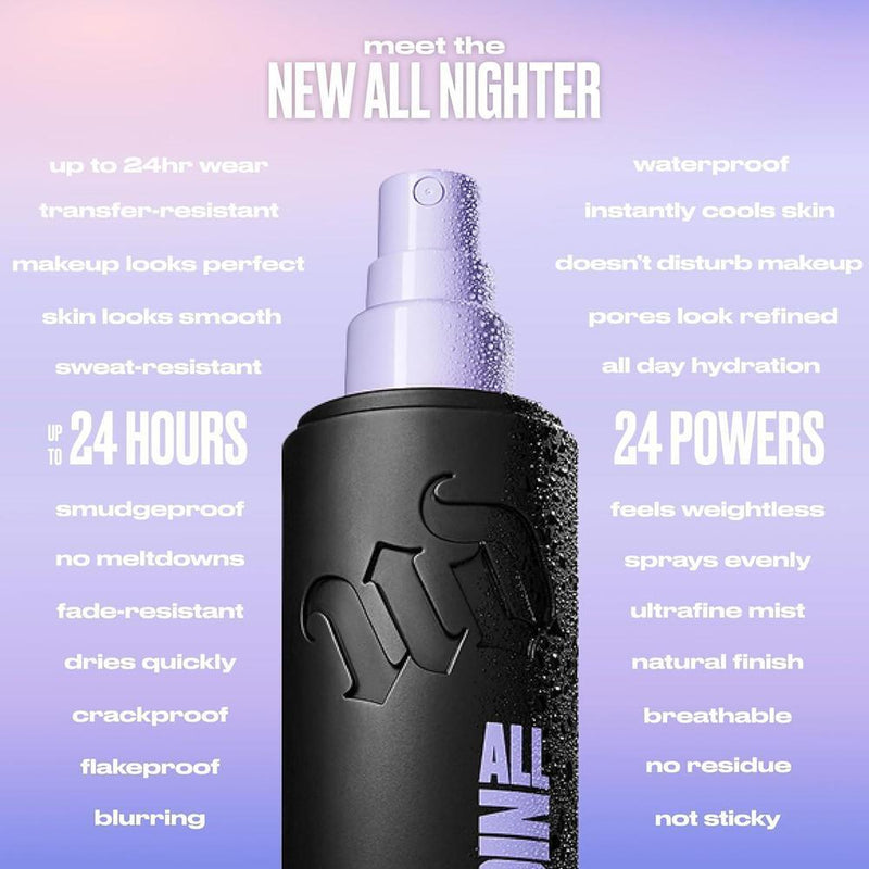 Urban Decay All Nighter Spray Fijador de Maquillaje Impermeable, Acabado Natural, Hasta 24 horas de uso