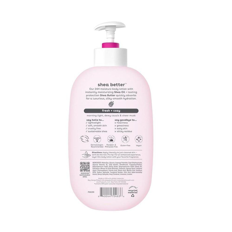 eos Shea Better Loción corporal fresca y acogedora, para el cuidado de la piel con humedad las 24 horas, ligera y no grasosa
