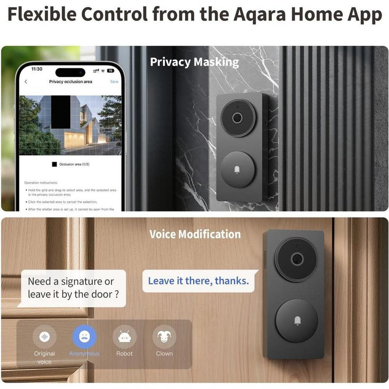 Aqara Timbre Inteligente con Cámara G410 y Campanilla, Video Seguro HomeKit, Audio Bidireccional, Hub Matter Integrado