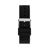 GUESS Reloj de pulsera para hombre, caja de acero inoxidable resistente al agua, banda de silicona, movimiento de cuarzo exacto