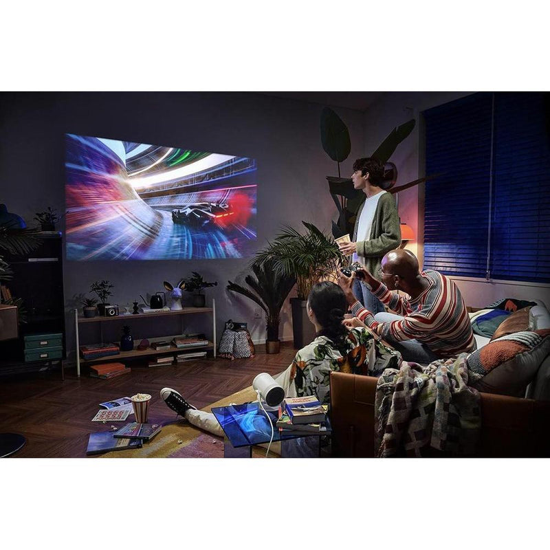 Proyector Samsung Freestyle FHD HDR portátil con sonido 360 y Alexa, ideal para cine en casa, uso interior y exterior