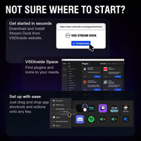Controlador de streaming VSDINSIDE con teclas programables, macros, efectos sonoros y soporte ergonómico, compatible con Mac y PC