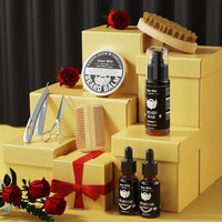 Kit de barba para hombres, incluye champú, aceite de crecimiento, bálsamo, cepillo, peine, tijeras y bolsa