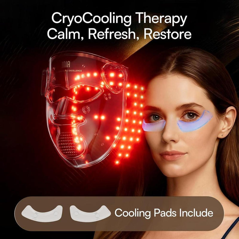INIA Máscara de terapia de luz LED inalámbrica, tecnología NIR dual, 320 LED, 4 modos, almohadilla de enfriamiento para cuidado facial profesional en casa